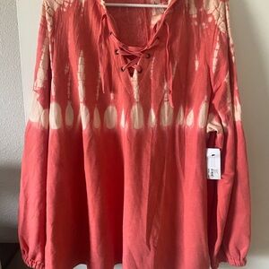 LIVI Lane Bryant Coral Tie Dye Lace Up Hooded Sweatshirt Size 22/24, NWT